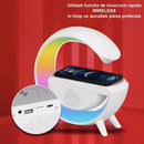 Cassa bluetooth multifunzione 3 in 1, lampada LED RGB smart, caricatore wireless, luci RGB