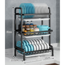 Scolapiatti a 3 Livelli in Acciaio Inox - Organizer da Cucina 61x23.5x42cm Nero