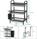 Scolapiatti a 3 Livelli in Acciaio Inox - Organizer da Cucina 61x23.5x42cm Nero