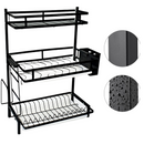 Scaffale da Cucina a 3 Livelli - Organizer per Spezie, Utensili e Stoviglie in Acciaio Inox