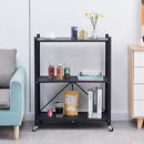 Scaffale Mobile Portaoggetti in Metallo Pieghevole con Ruote - 3 Ripiani 71x39x89cm - Organizzazione dello Spazio