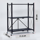 Scaffale Mobile Portaoggetti in Metallo Pieghevole con Ruote - 3 Ripiani 71x39x89cm - Organizzazione dello Spazio