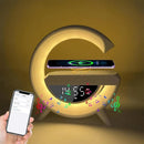Lampada LED RGB Multifunzione con Ricarica Wireless, Bluetooth, Orologio e Sveglia - 15W