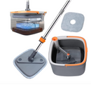 Set Mop Rotante con Secchio e Separatore d'Acqua, Manico in Acciaio Inox e 2 Teste in Microfibra