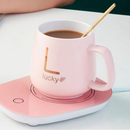 Set Tazza in Ceramica Autoriscaldante | Piastra Scaldante a Induzione | Con Cucchiaino e Coperchio | Mantiene la Temperatura a 55°C