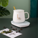 Set Tazza in Ceramica Autoriscaldante | Piastra Scaldante a Induzione | Con Cucchiaino e Coperchio | Mantiene la Temperatura a 55°C