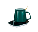 Set Tazza in Ceramica Autoriscaldante | Piastra Scaldante a Induzione | Con Cucchiaino e Coperchio | Mantiene la Temperatura a 55°C