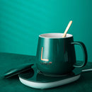 Set Tazza in Ceramica Autoriscaldante | Piastra Scaldante a Induzione | Con Cucchiaino e Coperchio | Mantiene la Temperatura a 55°C