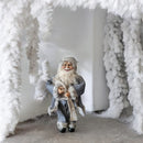 Figura decorativa Babbo Natale elegante, in costume grigio con pelliccia bianca