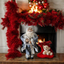 Figura decorativa Babbo Natale elegante, in costume grigio con pelliccia bianca