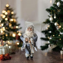 Figura decorativa Babbo Natale elegante, in costume grigio con pelliccia bianca