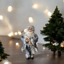 Figura decorativa Babbo Natale elegante, in costume grigio con pelliccia bianca