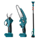 Set Forbici da Giardino + Mini Motosega 6 Pollici | 2 Batterie 48V, Asta Telescopica 2.13m, Angolo Regolabile