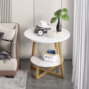 Tavolino da caffè rotondo bianco effetto marmo - 2 piani con spazio contenitivo