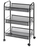 Scaffale metallico mobile con ruote, 3 ripiani, nero - Organizzazione multifunzionale