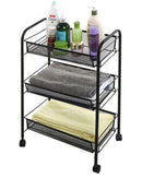 Scaffale metallico mobile con ruote, 3 ripiani, nero - Organizzazione multifunzionale
