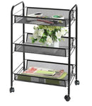 Scaffale metallico mobile con ruote, 3 ripiani, nero - Organizzazione multifunzionale