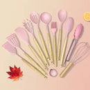 Set 19 Utensili da Cucina in Silicone con Supporto - Manici in Legno, Resistenti a 230°C