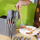 Set 19 Utensili da Cucina in Silicone con Supporto - Manici in Legno, Resistenti a 230°C