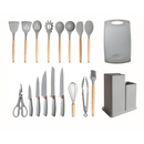 Set 19 Utensili da Cucina in Silicone con Supporto - Manici in Legno, Resistenti a 230°C
