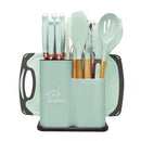 Set 19 Utensili da Cucina in Silicone con Supporto - Manici in Legno, Resistenti a 230°C