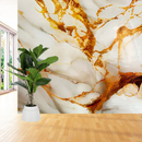 Pellicola Adesiva da Parete Marmo Bianco con Inserti Dorati - 60cm x 3m - Design Premium