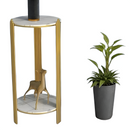 Tavolino da Caffè Rotondo a 2 Ripiani - Design Moderno con Piano Effetto Marmo e Struttura in Metallo Dorato
