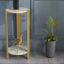 Tavolino da Caffè Rotondo a 2 Ripiani - Design Moderno con Piano Effetto Marmo e Struttura in Metallo Dorato