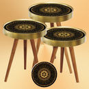 Set 3 Tavolini da Caffè Design Mandala Nero con Oro - Legno Naturale, Misure Diverse