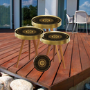 Set 3 Tavolini da Caffè Design Mandala Nero con Oro - Legno Naturale, Misure Diverse