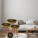 Set 3 Tavolini da Caffè Design Mandala Nero con Oro - Legno Naturale, Misure Diverse