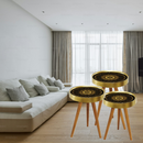 Set 3 Tavolini da Caffè Design Mandala Nero con Oro - Legno Naturale, Misure Diverse