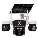 Telecamera di Sorveglianza Solare WIFI con 3 Obiettivi, Rotazione Automatica, Tracciamento Intelligente, Night Vision a Colori, Controllo da Smartphone V380 Pro