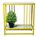 Tavolino Laterale Moderno con 2 Ripiani – Piano Effetto Marmo e Telaio in Metallo Giallo, Design Elegante e Versatile per Soggiorno, Camera da Letto o Ufficio
