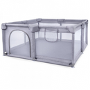 Box Recinto per Bambini 130 x 130 cm, Pieghevole, Porta con Cerniera, Pareti in Rete, Tasca Portaoggetti, Telaio in Metallo Stabile, Grigio