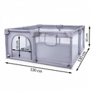 Box Recinto per Bambini 130 x 130 cm, Pieghevole, Porta con Cerniera, Pareti in Rete, Tasca Portaoggetti, Telaio in Metallo Stabile, Grigio