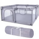 Box Recinto per Bambini 130 x 130 cm, Pieghevole, Porta con Cerniera, Pareti in Rete, Tasca Portaoggetti, Telaio in Metallo Stabile, Grigio