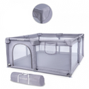 Box Recinto per Bambini 130 x 130 cm, Pieghevole, Porta con Cerniera, Pareti in Rete, Tasca Portaoggetti, Telaio in Metallo Stabile, Grigio