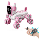 Cane Robot Interattivo 2 in 1 con 8 Ruote Mecanum, Controllo Gestuale e Telecomando, Rotazione 360, LED ed Effetti Sonori