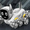 Cane Robot Interattivo 2 in 1 con 8 Ruote Mecanum, Controllo Gestuale e Telecomando, Rotazione 360, LED ed Effetti Sonori