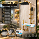 Sistema Doccia Smart Termostatico Dorato con Display LED della Temperatura, Tasti a Pianoforte, Doccia a Pioggia, Soffione Doccia