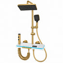 Sistema Doccia Smart Termostatico Dorato con Display LED della Temperatura, Tasti a Pianoforte, Doccia a Pioggia, Soffione Doccia