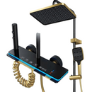 Sistema Doccia Smart Termostatico Dorato con Display LED della Temperatura, Tasti a Pianoforte, Doccia a Pioggia, Soffione Doccia, Nero