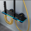 Sistema Doccia Smart Termostatico Dorato con Display LED della Temperatura, Tasti a Pianoforte, Doccia a Pioggia, Soffione Doccia, Nero