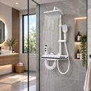 Sistema Doccia Intelligente Bianco con Display LED, Illuminazione Ambientale, Comandi a Tasti Piano, Doccia Multifunzione e Indicatore di Temperatura