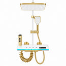 Sistema Doccia Multifunzione Bianco-Oro con Display LED della Temperatura, 4 Funzioni, Doccia Effetto Pioggia, Cascata, Soffione Doccia e Getto di Pulizia