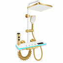 Sistema Doccia Multifunzione Bianco-Oro con Display LED della Temperatura, 4 Funzioni, Doccia Effetto Pioggia, Cascata, Soffione Doccia e Getto di Pulizia