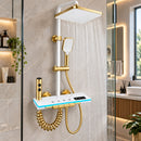Sistema Doccia Multifunzione Bianco-Oro con Display LED della Temperatura, 4 Funzioni, Doccia Effetto Pioggia, Cascata, Soffione Doccia e Getto di Pulizia