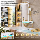 Sistema Doccia Multifunzione Bianco-Oro con Display LED della Temperatura, 4 Funzioni, Doccia Effetto Pioggia, Cascata, Soffione Doccia e Getto di Pulizia