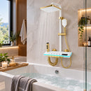 Sistema Doccia Multifunzione Bianco-Oro con Display LED della Temperatura, 4 Funzioni, Doccia Effetto Pioggia, Cascata, Soffione Doccia e Getto di Pulizia